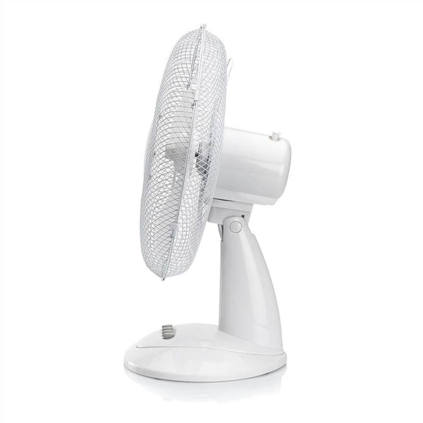 12” Portable Desk Fan – 3-Speed Table Fan with 90° Oscillation, Adjustable Tilt Head & Quiet Operation – Compact Air Circulator for Bedroom, Office, or Home (White)