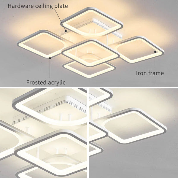 Flausch 5-Light 60Cm Modern Ceiling Light, Dimmable LED Flush Mount with Remote, Squares Acrylic Chandelier