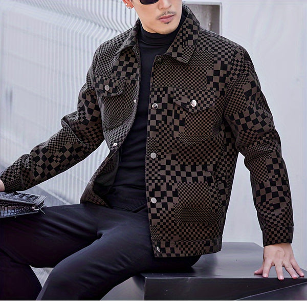 Men's Checkered Jacket with Lapel