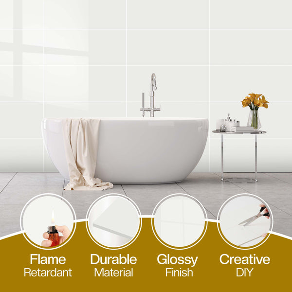 Pearl White 60×30cm Kitchen Tiles Self Adhesive Marble Tile Stickers, PVC Self Adhesive Bathroom Wall Tiles, Waterproof and Oil-Proof Wall Panels for Kitchen, Bathroom, Bedroom