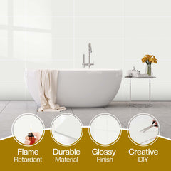Pearl White 60×30cm Kitchen Tiles Self Adhesive Marble Tile Stickers, PVC Self Adhesive Bathroom Wall Tiles, Waterproof and Oil-Proof Wall Panels for Kitchen, Bathroom, Bedroom