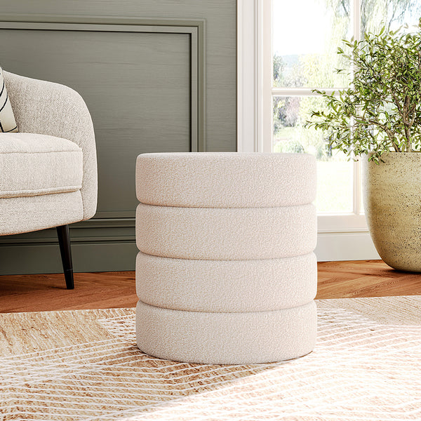 Round Pouffe Stool Liviing Room Bedroom Footstool Teddy Fleece Dressing Table Stool Hallway Shoe Stool