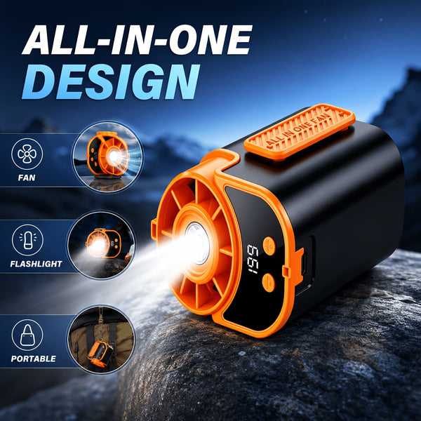 Portable Multi-functional Fan, Rapid Cooling 181.44g Ultra-lightweight Design, 18000 RPM High-speed Motor, 5000mAh Long-lasting Battery, Fast Charge Shock Dust Resistant, Flashlight, for Travel, Gym, Party, Working In High-temperature Environments