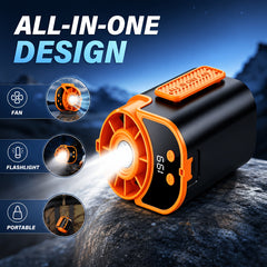 Portable Multi-functional Fan, Rapid Cooling 181.44g Ultra-lightweight Design, 18000 RPM High-speed Motor, 5000mAh Long-lasting Battery, Fast Charge Shock Dust Resistant, Flashlight, for Travel, Gym, Party, Working In High-temperature Environments