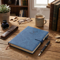 A4 Notebook with Magnetic Snap Closure, 400 Page Thick Lined Notepad in Soft Leather, Durable Business & Office Diary for Work Meetings, Professional Record Book