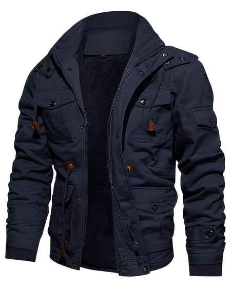 Men'S Thick Mid-Length Jacket with a Hood, Winter Parka for Warmth, Suitable for Outdoor Casual Wear, Featuring a Zip And Multiple Pockets, with a Removable Hat