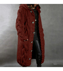 2026 New Women's Fashion Oversized Cardigan Sweater Coat, Casual Hooded Cardigan, Medium-Length Sweater Coat