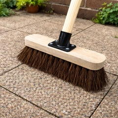10' Outdoor Yard Broom Stiff Bristle Sweeping Brush with Strong Wooden Handle and Support Bracket for Cleaning Patio Driveway Garden and Yard Areas