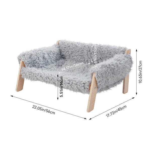 Large Cat Sofa Dog Bed, Sturdy Wooden Pet Sofa for Indoor Cats, Soft Cat Couch Wooden Cats Hammock Suitable for Kitten, Puppy Gray 56x45x27cm