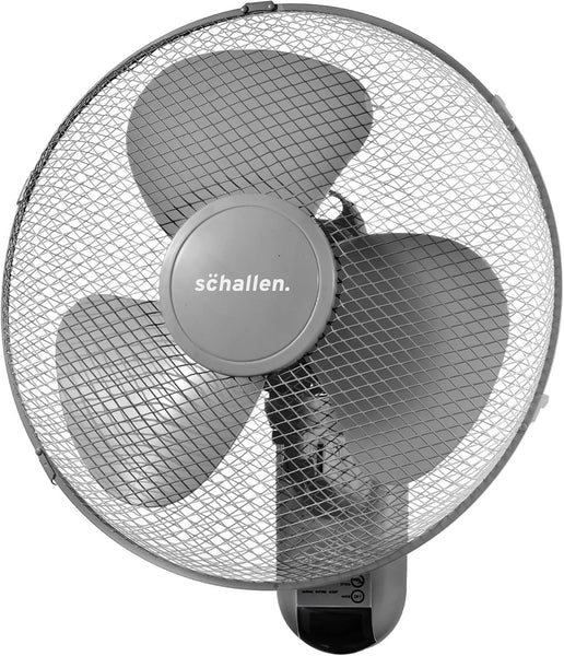 Schallen GREY 16 Inch Wall Mounted Fan with Remote Control, Oscillating Cooling Fan 40cm, 3 Speed Settings, Timer Function, Quiet Wall Fan for Bedroom, Office, Kitchen, Garage, Home Cooling Fan UK, Adjustable Tilt Air Circulator, Energy Efficient Wall Fan