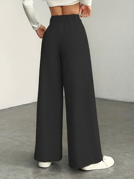 Cat Ear Orientation MS25072820 Women'S High-Waisted Wide-Leg Pants - Corduroy Texture Casual Trousers, All-Season Comfort, Machine Washable Beige Pants Three-Piece Set