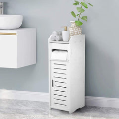 White Bathroom Cabinet, Waterproof Toilet Storage Cupboard Shelf Floor Standing Toilet Silm Shelf Storage Rack with Drawer Space Saver Organizer for Living Room Bedroom Kitchen Hallway 17 x 22 x 56cm