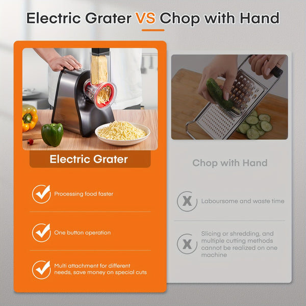Electric Cheese Grater Salad Maker, Electric Grater for Vegetables, Cheeses And Nuts, Electric Slicer Shredder for Home Kitchen Use, One Touch Easy Control, Red
