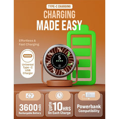 EPISENT Portable USB Desk Fan with Digital Display, Rechargeable Table Fan, 360° Adjustable Air Circulator, Touch Control, Wall Mount Design, 5 Speed Settings, Compact Fan for Home, Office & Travel