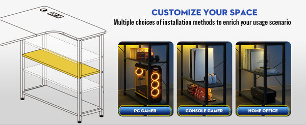 L Shaped Gaming Desk with Power Outlets Corner Computer Desk 110x80CM with Shelves Headphone Hook PC Table Workstation for Home Office Bedroom