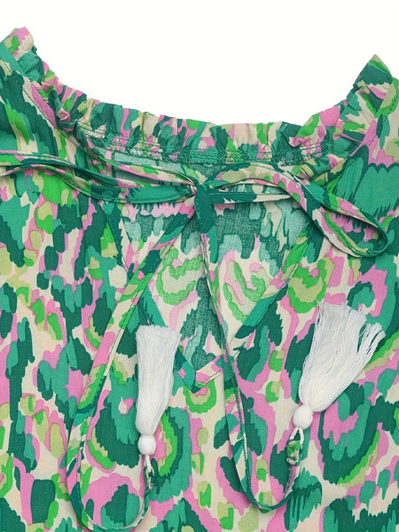 Spring/Summer Vacation Women'S Sleeveless Bohemian Style Fringed Tie-Up Printed Dress