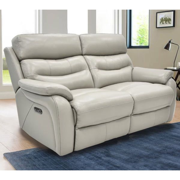 Fletcher Light Grey Leather Power Reclining 2 Seater Sofa with Power Headrest