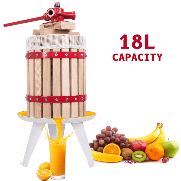 Fruit Press with Straining Bag & Steel Legs - Cider Making Kit - Manual Juice Maker for Apple Press, Grapes, Berries, Cider Press and Wine Juice Press