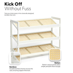 KEPLIN 2/3/4-Tier Bamboo and Rattan Shoe Rack Organizer – Durable, Easy Assembly – Compact Design for Entryway, Closet, or Hallway – Stylish and Functional Storage – Black and Natural