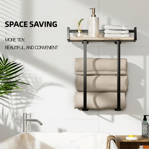 French Country Style Wall-Mounted Storage Rack | Metal Towel and Bathroom Organizer with Multiple Shelves, Ideal for Living Rooms, Bathrooms, Hotels, and Homestays, Carbon Steel, Art Deco Style, No Required