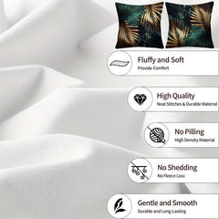 2D Flat - 2pcs Single-sided Tropical Leaf Pillowcases | Polyester, Retro Nordic Style, Machine Washable, Zipper Closure, Suitable for Sofa, Living Room, Bedroom, Car Cushions, No Inner Core, Sizes 14x14, 16x16, 18x18, 20x20