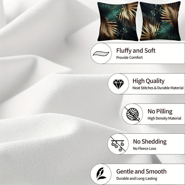 2D Flat - 2pcs Single-sided Tropical Leaf Pillowcases | Polyester, Retro Nordic Style, Machine Washable, Zipper Closure, Suitable for Sofa, Living Room, Bedroom, Car Cushions, No Inner Core, Sizes 14x14, 16x16, 18x18, 20x20