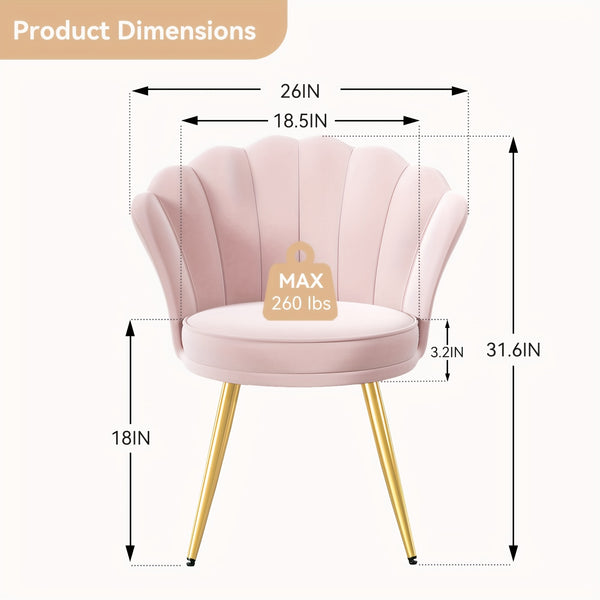 Modern Velvet Accent Chair With Back, Upholstered Vanity Chair For Makeup Room, Makeup Side Chair Desk Chair With Golden Metal Legs For Bedroom Living Room