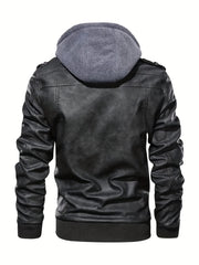 2907 Cross-Border New Double-Zipper Hooded Faux Leather Jacket Men'S Casual Fashion Motorcycle Jacket Men'S Korean Version Trendy Solid Color Coat Men