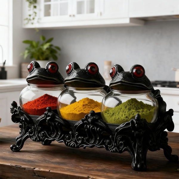 3pcs Witch Frog-Shaped Spice Jars, with Frog Lids, Are Kitchen Storage Containers in A Retro Style. They Can Be Used to Store Spices, Herbs And Salt. They Are Unique Home Decorations And Storage Jars. for Halloween