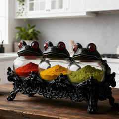 3pcs Witch Frog-Shaped Spice Jars, with Frog Lids, Are Kitchen Storage Containers in A Retro Style. They Can Be Used to Store Spices, Herbs And Salt. They Are Unique Home Decorations And Storage Jars. for Halloween