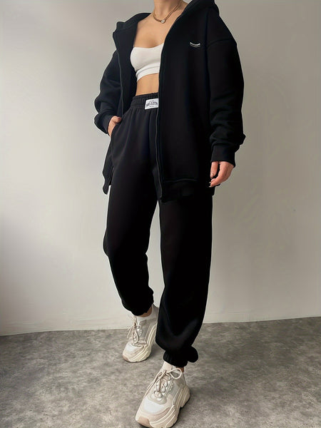 New Women'S Two-Piece Outfit Featuring a Casual Solid Color Hoodie And Sweatpants, Including a Zip-Up Hoodie And Matching Solid Color Joggers
