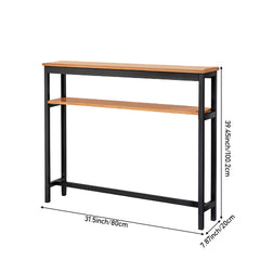 Minimalist Wooden Console Table - Slim Wall-Mounted Single/Double Tier Entryway Shelf with Carbon Steel Frame, Space-Saving Narrow Hallway Table, Bedroom/Living Room Table (80x20cm, MDF Wood + Black/White Metal)