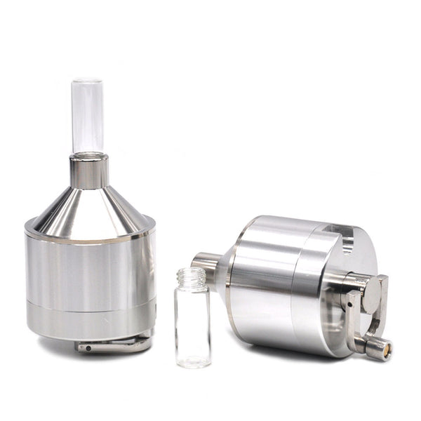 Metal Powder Hand Spice Mill Funnel Food Container Kitchen Tools Herb Grinder Hand Crusher with Glass Snuff Bottle