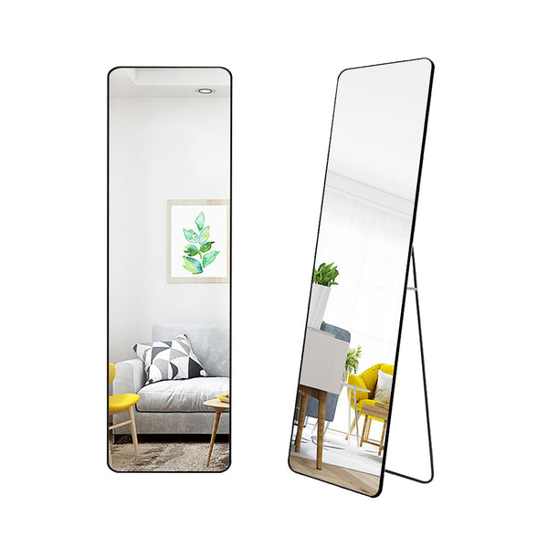 Full Length Mirror 147x37cm Aluminium Alloy Standing/Wall Rectangular Floor Mirror for Bedroom, Hallway & Dressing Room Lean, Hang or Mount (Black)