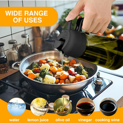 2pcs Kitchen Glass Olive Oil Dispenser Bottle, 2-in-1 Oil Bottle and Cooking Sprayer, 16oz Premium Dark Green Glass Oil Bottle, Oil Sprayer for Cooking, Oil Dispenser for Kitchen with 6pcs Stickers, The Perfect Cooking Gadget for BBQ, RVs, and Salad