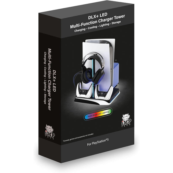 IMP Gaming DLX LED Twin Charging Tower With Cooling Fans & Game Storage (PlayStation 5)