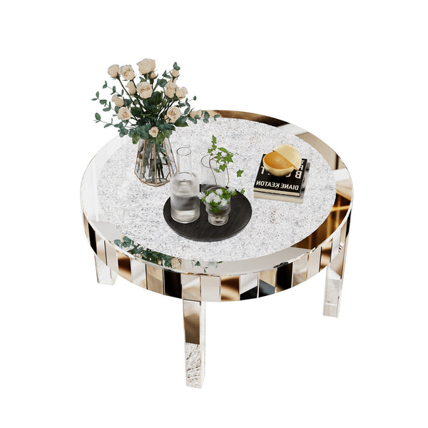 LUVODI Large Round Mirrored Coffee Table Beveled Bling Crushed Diamond End Table for Living Room, Bedroom, Office Decor