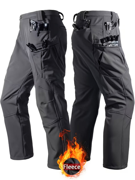 Men's -Lined Tactical Cargo Pants for Winter, New Multi-Functional Pockets, Softshell Stretch Warm Fabric, Windproof, Durable, Tear-Resistant, Suitable for Middle-Aged and Elderly, Outdoor Hiking, Travel, Snowy Weather, No Belt