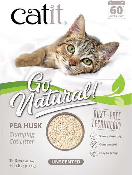 Catit Go Natural Unscented Pea Husk Clumping Cat Litter, Deodorising, 99.9% Dust-Free, Fast Clumping Cat Litter, Plant-Based Litter for Cats & Kittens, 5.6Kg