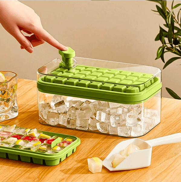Ice Cube Tray with Lid and Bin, 56pcs Ice Cube Mold, 2 Trays & Ice Scoop, BPA
