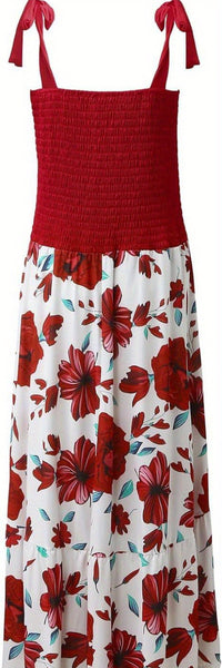 Women's suspender patchwork printed irregular strapless dress