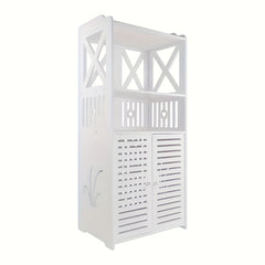 Bathroom Floor Cabinet Shelf FreeStanding Bathroom Storage Unit with Daily Use Layer And Cupboard Double Door, Multi-purpose PVC Cabinet for Store Toilet Paper, Shampoo, White 40x 25x 90cm