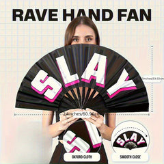 SoJourner Bags Rave Fan - Large Folding Fan - Clack Fan Hand Fan for Raves, Halloween, Burlesque, Rainbow Outfits for Women & Festival Accessories