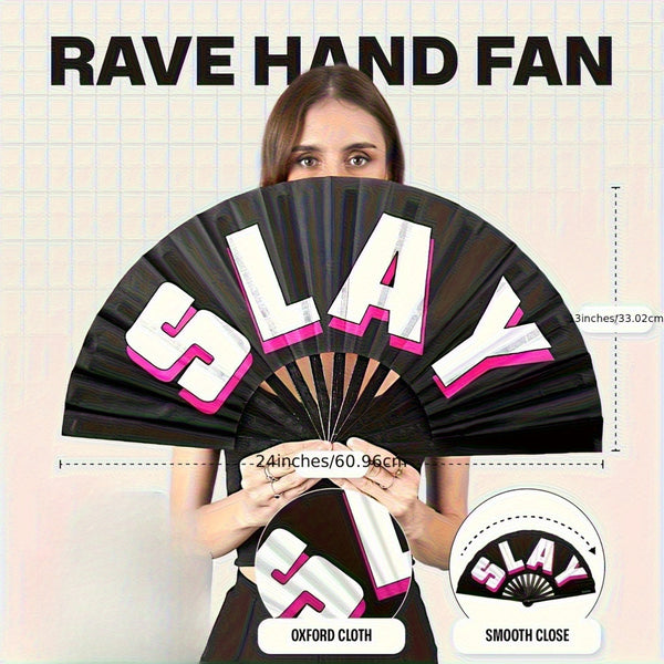 SoJourner Bags Rave Fan - Large Folding Fan - Clack Fan Hand Fan for Raves, Halloween, Burlesque, Rainbow Outfits for Women & Festival Accessories