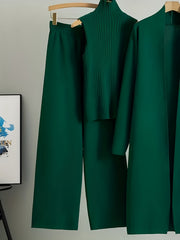 2025 newest suit high elasticity Women's loose suit, long wide-legged pants + shawl cardigan + turtleneck sweater fashion three-piece set Can be worn up to 70kg Suitable for female