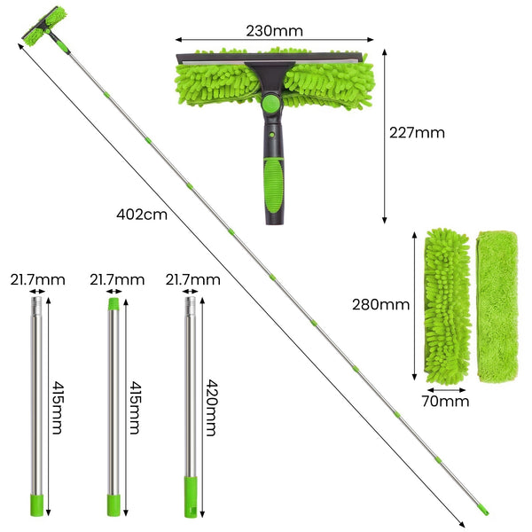 4M Window Squeegee Set Glass Cleaning Tool with Extension Poles & Washer for Indoor and Outdoor Use