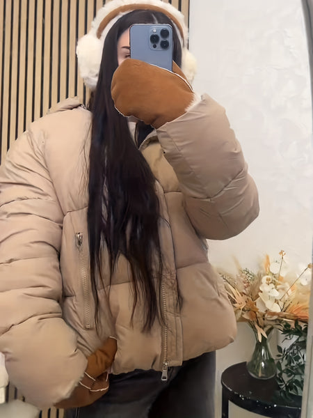 Fitted Detachable Hooded Puffer Jacket, Women Winter Basic Warm Coat with Removable Hood Zip Deep Pockets