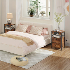 X-shaped Bedside Table with Charging Station | 2 USB Ports, 2 AC Outlets, 2 Drawers, Rustic Brown, 38 x 28 x 60 cm, HOOBRO