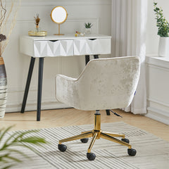 Velvet Office Swivel Chair, Vanity Chair, Pretty Fancy Desk Chair, Office Chair for Girls, 360° Swivel Height Adjustable Reception Chair Gold Base
