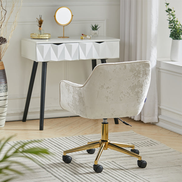 Velvet Office Swivel Chair, Vanity Chair, Pretty Fancy Desk Chair, Office Chair for Girls, 360° Swivel Height Adjustable Reception Chair Gold Base